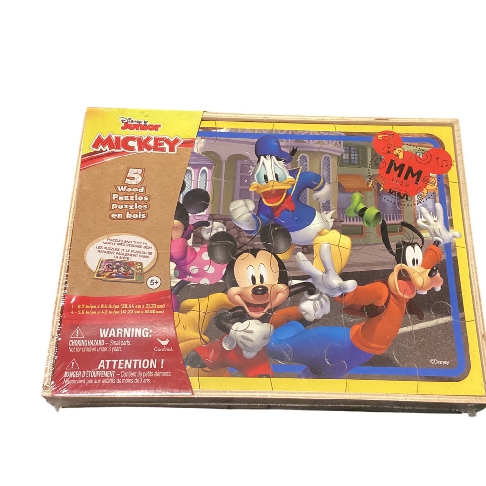 Disney Junior Mickey Mouse Wood Puzzles 5 Pack with Storage Tray Cardinal Games